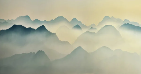 Predawn Time Highlands Mountain Silhouettes Fog — Stock Photo, Image