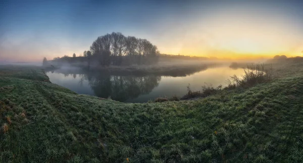 Fog River Early Morning Autumn Day Nature Ukraine — 图库照片