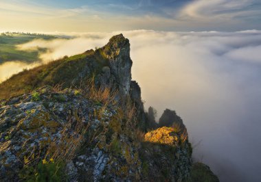 fog in the canyon. Autumn morning in the Dniester river valley. Nature of Ukraine