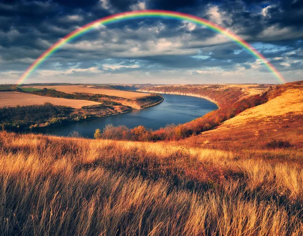 Arco Iris Colores Sobre Cañón Del Río Paisaje Otoño Naturaleza — Foto de Stock