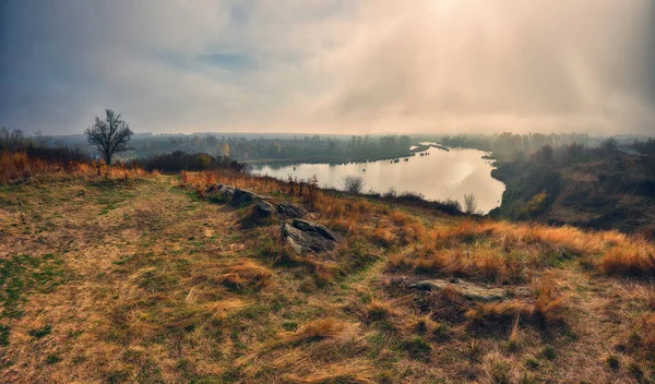 Fog River Early Morning Autumn Day Nature Ukraine — Foto de Stock