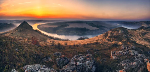 Красивый Осенний Пейзаж Рассвете Живописный Речной Каньон Природа Украины — стоковое фото