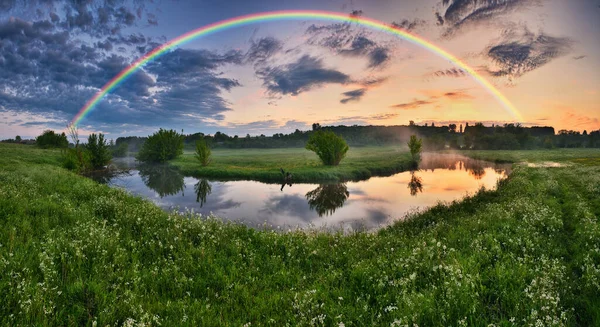 Landscape Rainbow River Spring Colorful Morning Nature Ukraine — Zdjęcie stockowe