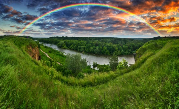 Landscape Rainbow River Spring Colorful Morning Nature Ukraine — Foto Stock