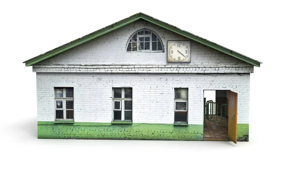 Egy régi faépület 3D-s renderelése fehér alapon — Stock Fotó