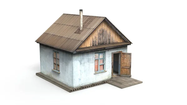 Renderização 3D de um antigo edifício de madeira sobre um fundo branco — Fotografia de Stock