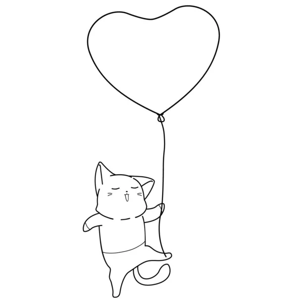 Kitty Avec Coeur Personnage Dessin Animé Coloriage Page — Image vectorielle