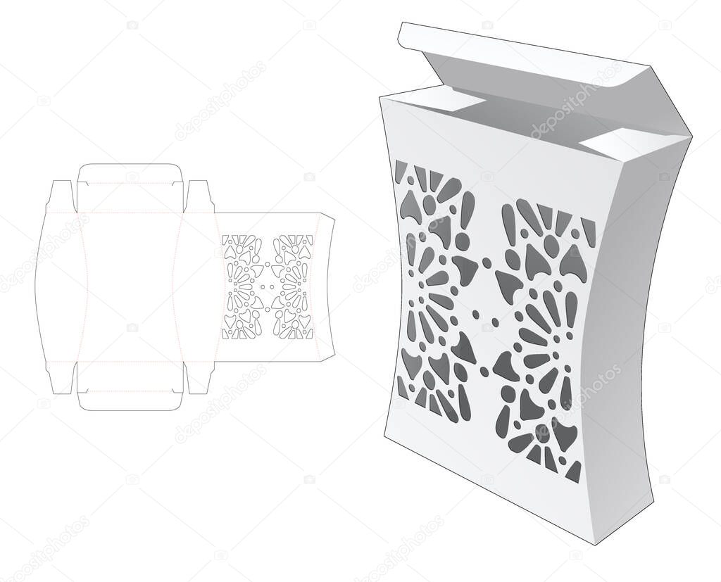 Stenciled curved box die cut template and 3D mockup