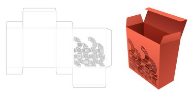 Box with stenciled curved die cut template and 3D mockup