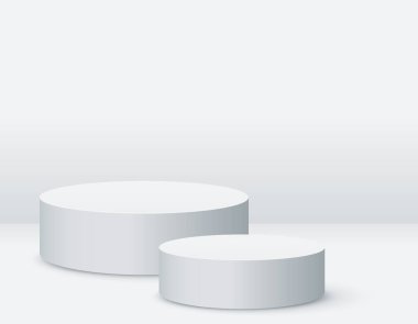 Beyaz renk arkaplan üzerinde ürün sunumu için silindirik podyumlar