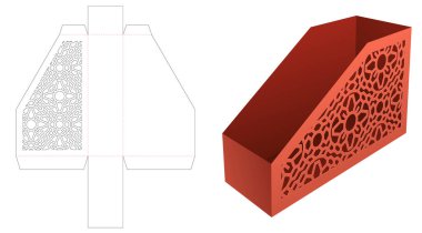 Şablonu şablon ve 3D maketli raflı çiçek desenli kitap kutusu.