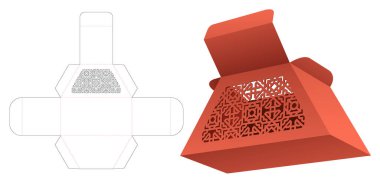 Kalıplı desenli karton trapezoid kutu die cut şablon ve 3B maketi