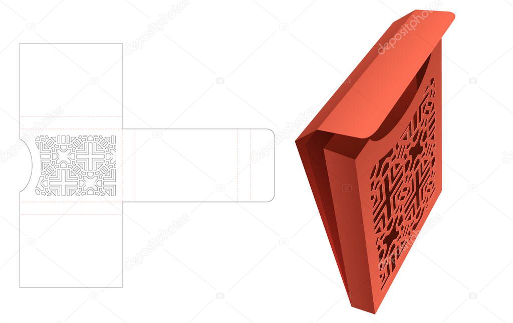 Tin packaging with stenciled pattern die cut template and 3D mockup