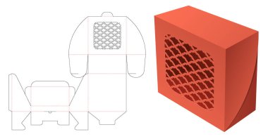 Stenciled Japanese pattern box die cut template and 3D mockup