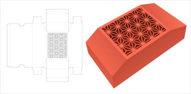Chest box with stenciled Japanese pattern die cut template and 3D mockup