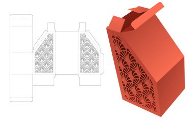 chamfered box with Japanese pattern windows die cut template and 3D mockup