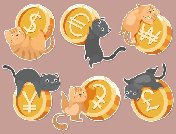 Meow Coin Sticker Cartoon Collection 图库矢量图片