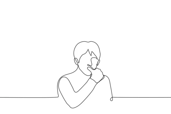 Man Licks His Finger One Line Drawing Vector Concept Licking — Vetor de Stock