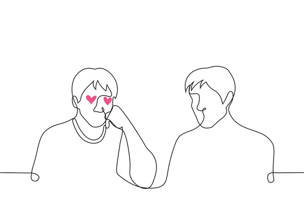 Hombre Enamorado Sentado Admirando Enamoramiento Masculino Vector Dibujo Línea Concepto — Vector de stock