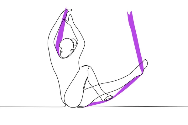 Donna Che Yoga Aereo Vettore Disegno Linea Concetto Femminile Principiante — Vettoriale Stock