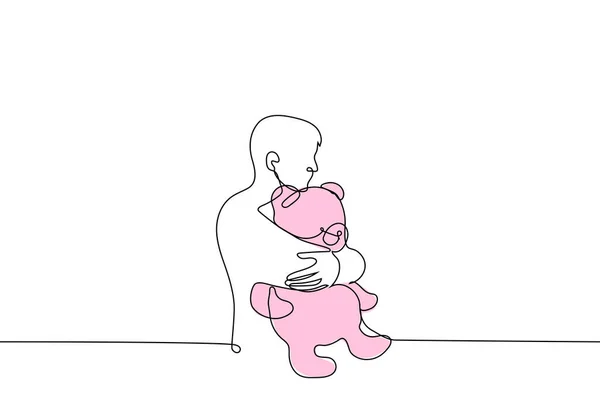 Homme Adulte Étreignant Grand Ours Rose Avec Les Deux Bras — Image vectorielle