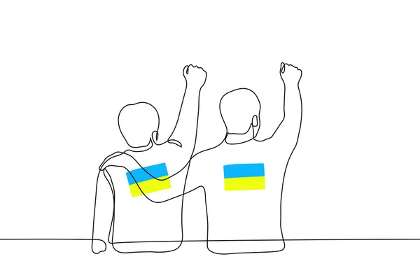 Двоє Українців Підняли Руки Вгору Один Лінійний Вектор Малювання Концепція — стоковий вектор