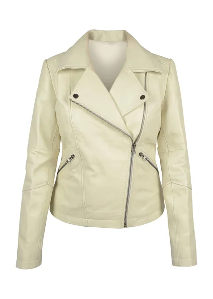 Veste Cuir Femme Couleur Beige Isolée Sur Fond Blanc Veste — Photo