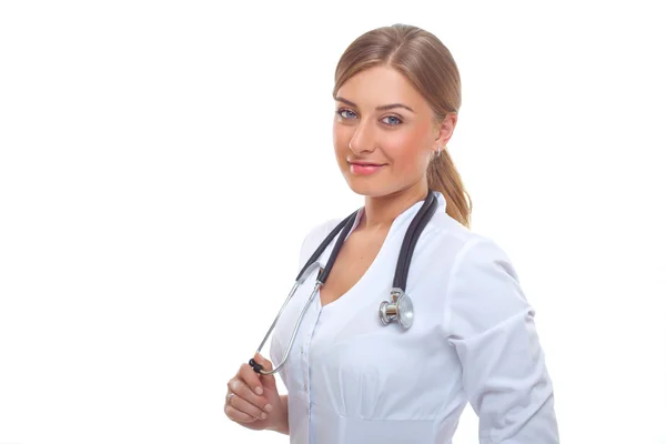 Sonriente médico mujer con estetoscopio —  Fotos de Stock