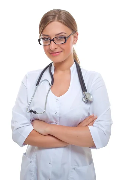 Mujer doctora joven con estetoscopio — Foto de Stock