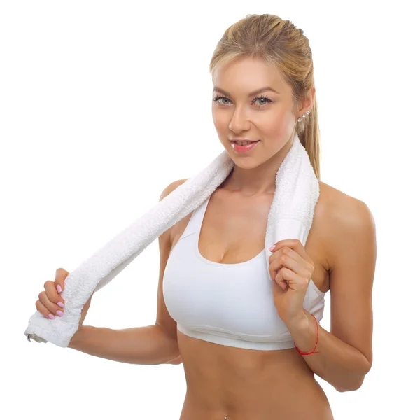 Retrato de mujer fitness aislado sobre fondo blanco — Foto de Stock