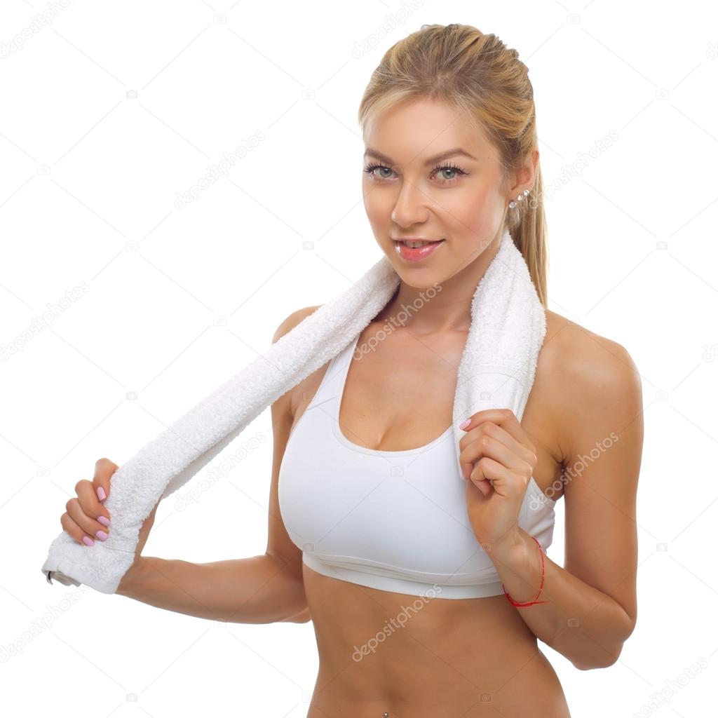 Fitness woman portrait isolated on white background