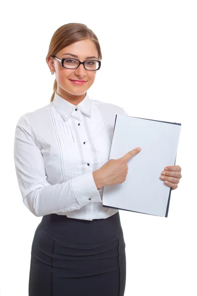 Beautiful smiling business woman with clipboard — Stock Photo, Image