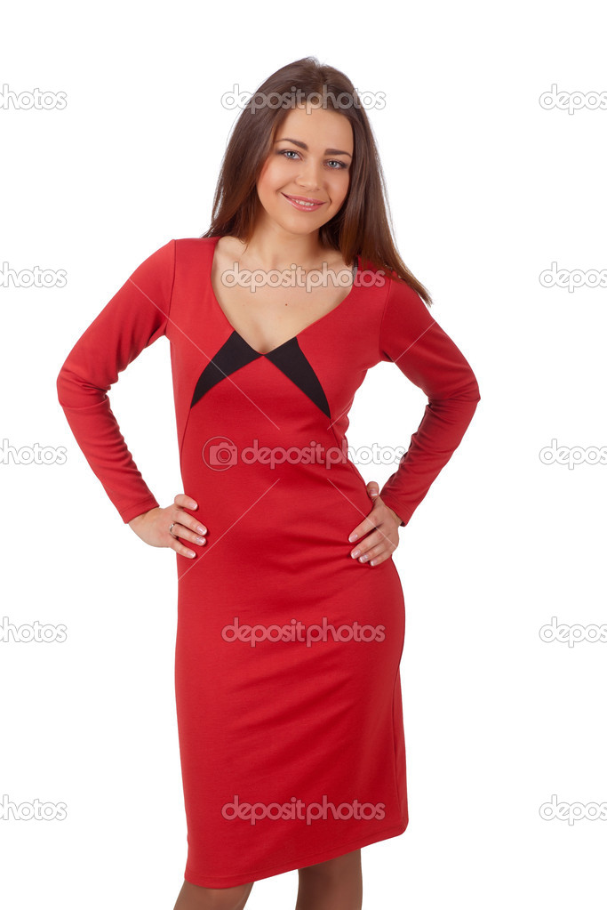 A beautiful young woman in a dress