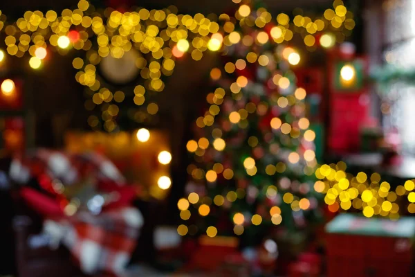 Férias Quarto Decorado Com Árvore Natal Fora Foco Tiro Para — Fotografia de Stock