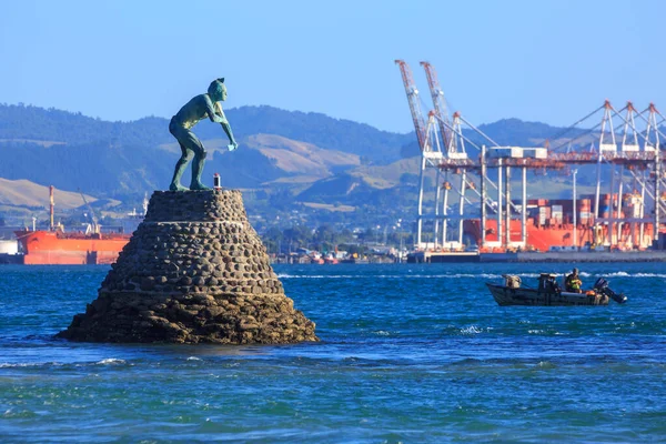 Uma Estátua Tangaroa Deus Maori Mar Entrada Porto Tauranga Nova — Fotografia de Stock