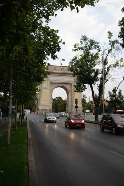 Tráfego Automóvel Tráfego Urbano Pesado Junção Arco Triunfo Arcul Triumf — Fotografia de Stock