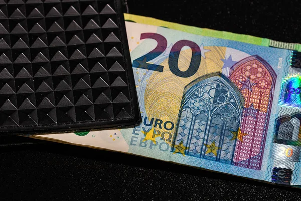 Notas Euro Carteira Preta Isoladas — Fotografia de Stock