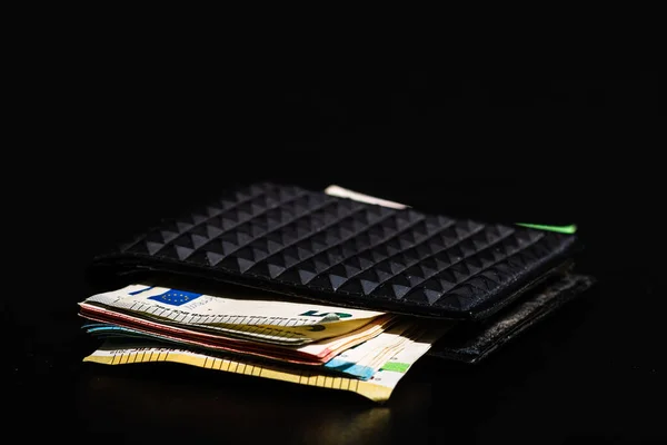 Euro Banknotes Black Wallet Isolated — Stock Photo, Image