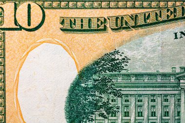 USD banknotlarının detaylarına özen göster. Birleşik Devletler dolar banknotlarının makro detaylarını kapat. Dünya para kavramı, enflasyon ve ekonomi kavramı