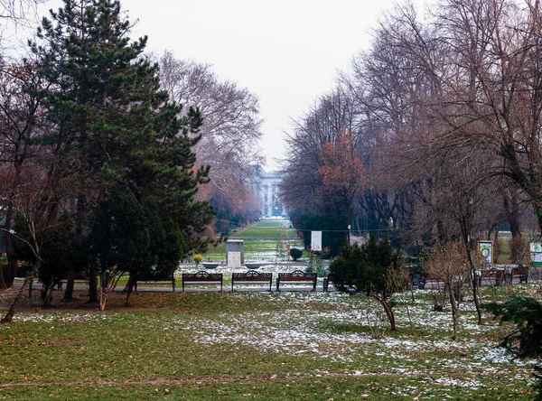 Cena Inverno Parque Cismigiu Bucareste Cismigiu Gardens Localizado Centro Bucareste — Fotografia de Stock