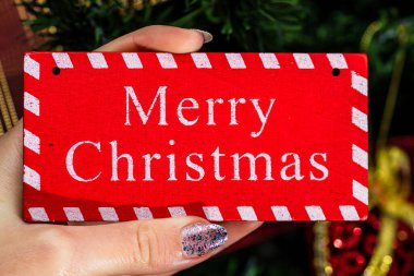 Elinde Noel süsü tutan bir kadın.