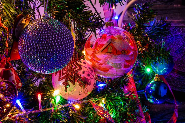 Decoración Navidad Árbol Navidad Con Luces Navidad —  Fotos de Stock
