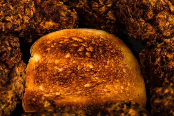 Detalhe Almôndegas Fritas Frescas Com Pão — Fotografia de Stock