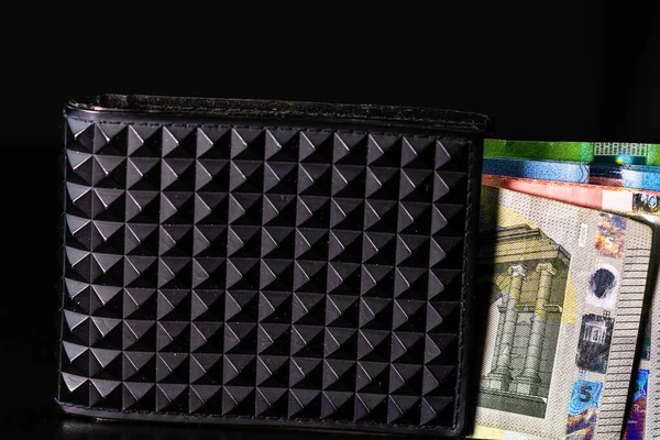 Euro Banknotes Black Wallet Isolated — Stock Photo, Image