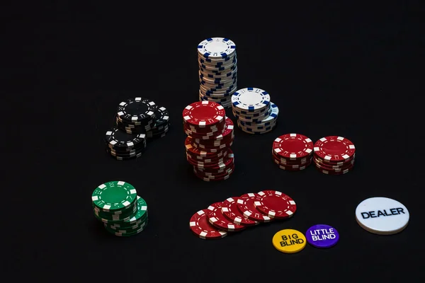 Stack Poker Chips Black Background Poker Chips Spread Big Blind — Stock Photo, Image