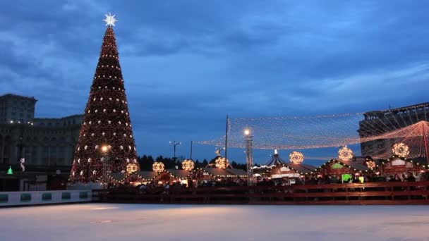 Kerstmarkt Boekarest Roemenië — Stockvideo