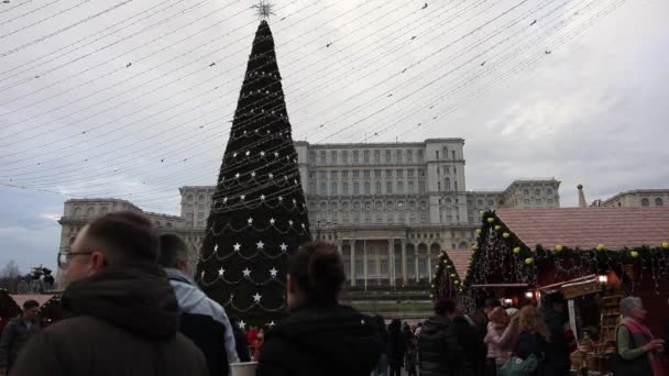 Kerstmarkt Boekarest Roemenië — Stockvideo