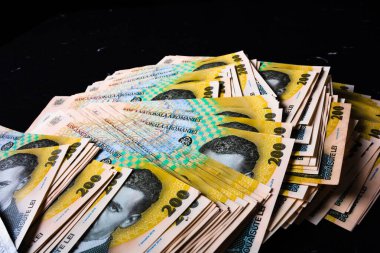 Bir yığın LEI Romanya parası. RON Leu Para Avrupa Para Birimi