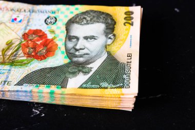 Bir yığın LEI Romanya parası. RON Leu Para Avrupa Para Birimi