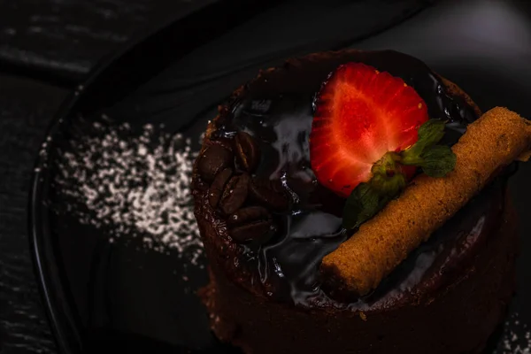 Dessert Mousse Chocolat Gâteau Chocolat — Photo